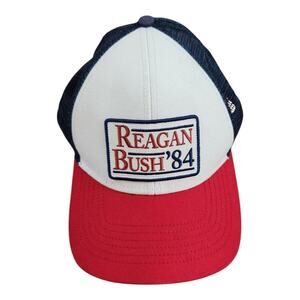 Reagan Bush 84' trucket hat election rowdy gentleman meshback hat red blue white
